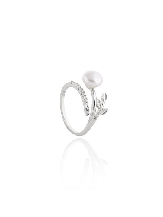 Kostis Jewellery Women's Silver Ring with Pearl