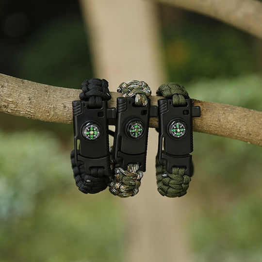 Gameit Outdoor Adjustable Multifunctional Βραχιόλι Επιβίωσης με Σφυρίχτρα & Πυξίδα Μαύρο