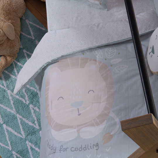 Nef-Nef Homeware Double Sided Cotton Baby Quilt Cuddling Lion 110x140cm Aqua