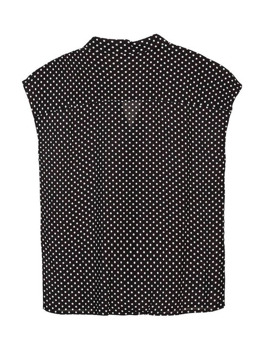 Losan Ärmellos Damen Hemd Schwarz Polka Dot