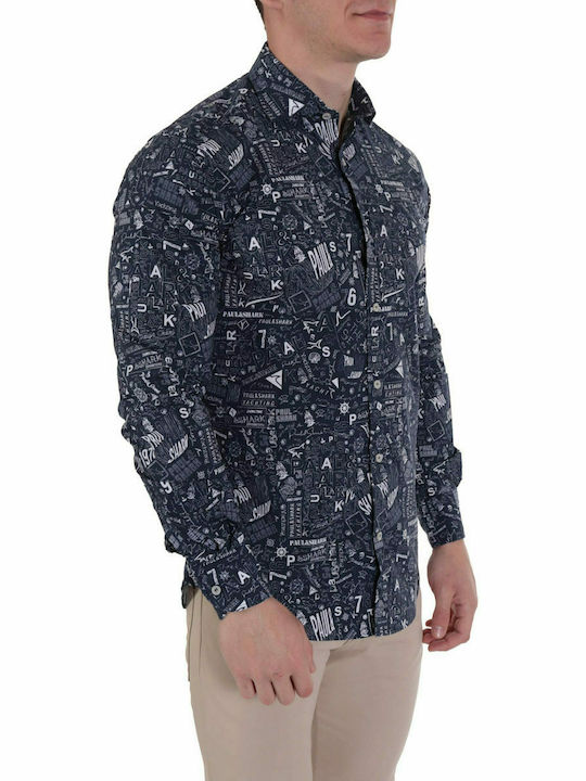 PAUL&SHARK SHIRT ALLOVER PRINT STRETCH JFIT BLUE-WHITE