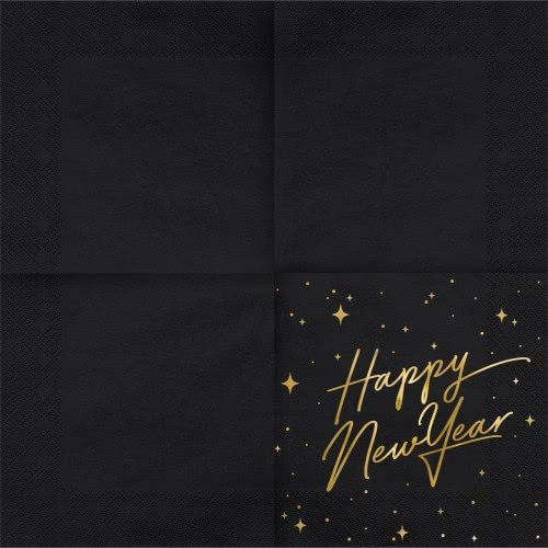 Happy New Year Napkins Black 33x33cm 20pcs