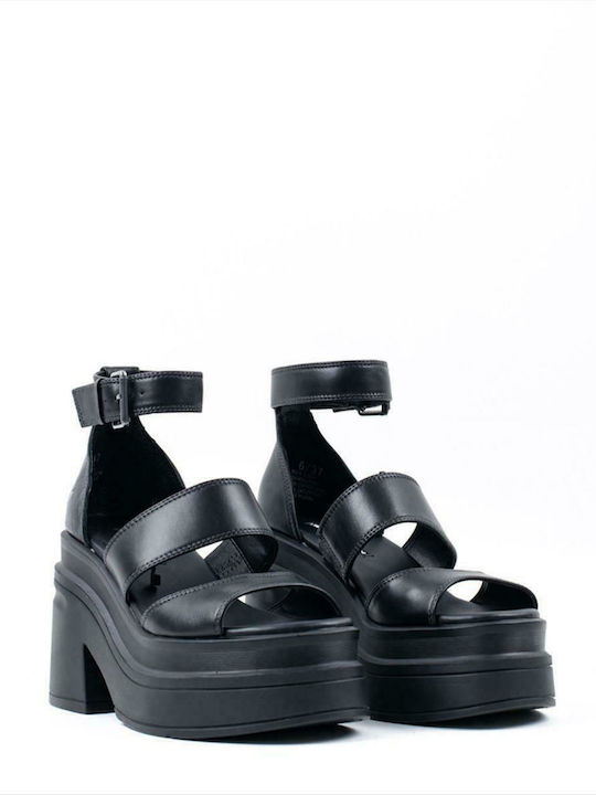 Windsor Smith Δερμάτινα Γυναικεία Πέδιλα με Χοντρό Ψηλό Τακούνι σε Μαύρο Χρώμα