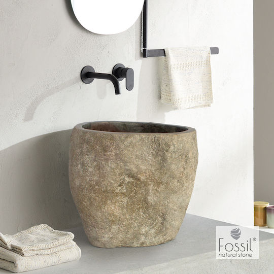 Fossil Bucket Riverstone Επικαθήμενος Νιπτήρας Πέτρινος 40x40cm Καφέ