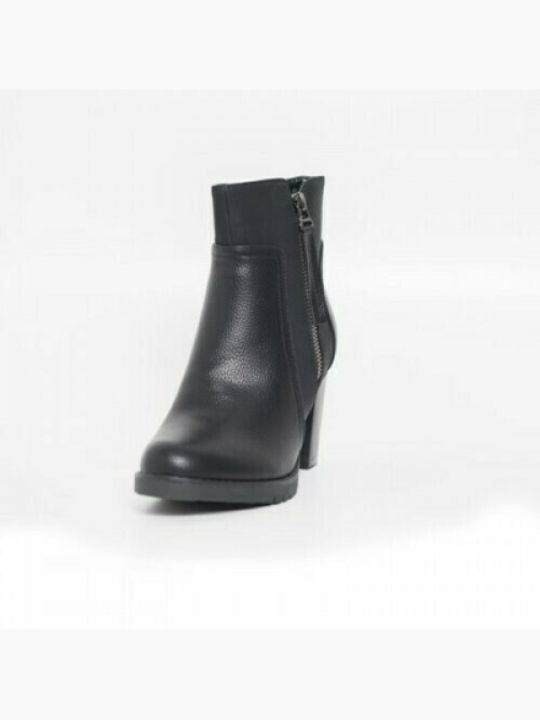 Verde Leather Women's Ankle Boots with High Heel Black