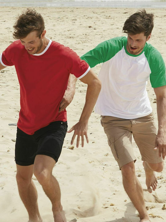 Fruit of the Loom Valueweight Ringer T Ανδρικό Διαφημιστικό T-shirt Κοντομάνικο Red/White