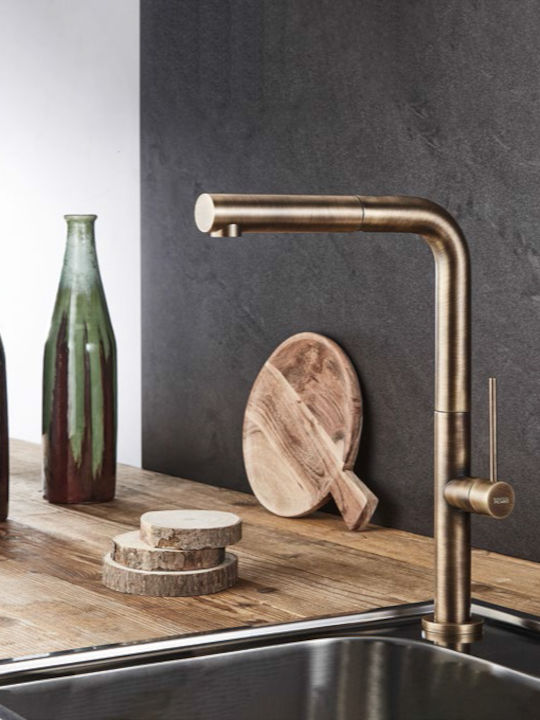 Armando Vicario Tozo Kitchen Faucet Counter with Shower Antique Brass