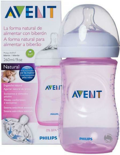 Philips Philips Kunststoff Babyflasche Natural Gegen Koliken mit Silikon Sauger für 1+ Monate Rosa Pink 260ml