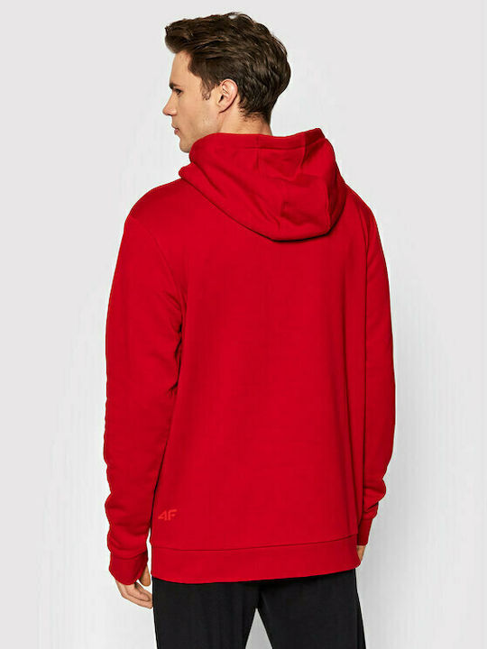 4F Herren Sweatshirt mit Kapuze und Taschen Rot