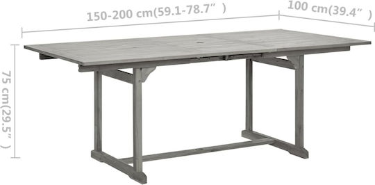 Wooden Masa pentru spații exterioare Extensibil Gri 150(+50)x100x75buc