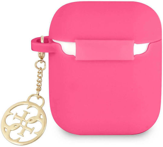 Guess Charm Hülle Silikon in Fuchsie Farbe für Apple AirPods 1 / AirPods 2