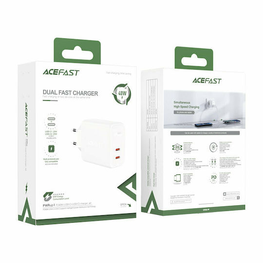 Acefast Φορτιστής Χωρίς Καλώδιο με 2 Θύρες USB-C 40W Power Delivery Λευκός (A9)