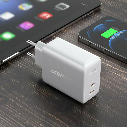 Acefast Φορτιστής Χωρίς Καλώδιο με 2 Θύρες USB-C 40W Power Delivery Λευκός (A9)
