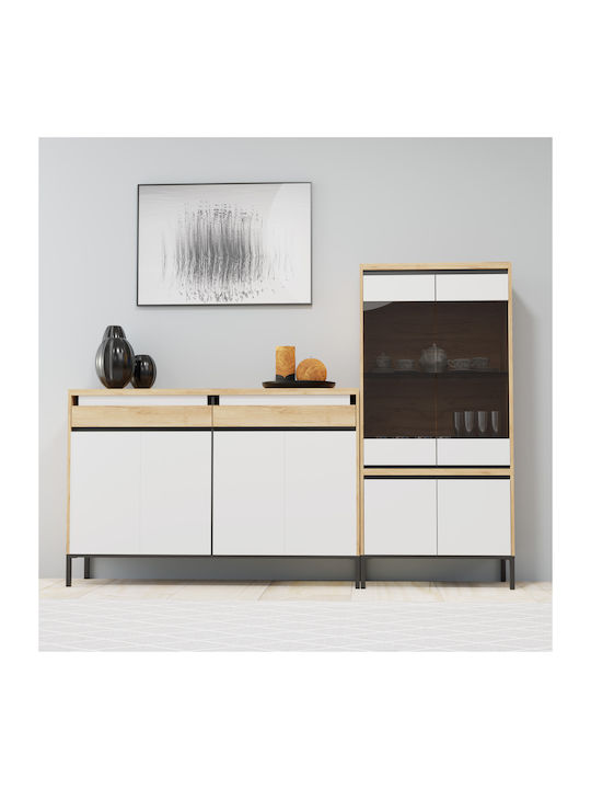 Palmor Wohnzimmer Vitrine aus Spanplatte mit Verglasung Gold Eiche / Weiß 77x40x164cm