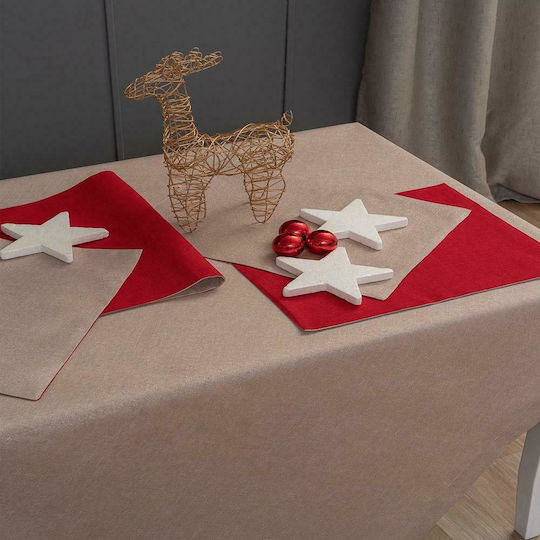 Palamaiki Weihnachtlich Tischtuch Quadrat Stoff Beige L85xB85cm.