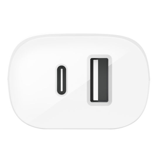 Belkin Φορτιστής Χωρίς Καλώδιο με Θύρα USB-A και Θύρα USB-C 32W Λευκός (Boost Charge Dual)