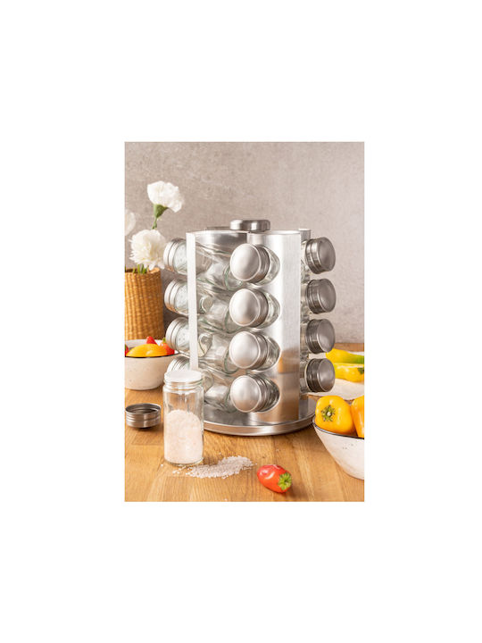 Edenberg Glass Tabletop Rotating Spice Rack Silver 16pcs