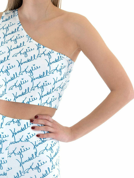 Γυναικείο Καλοκαιρινό Crop Top Off-Shoulder με έναν Ώμο White/Petrol