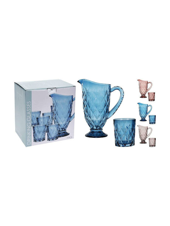 Glass Jug with Glasses Μπλε 1000ml 7pcs