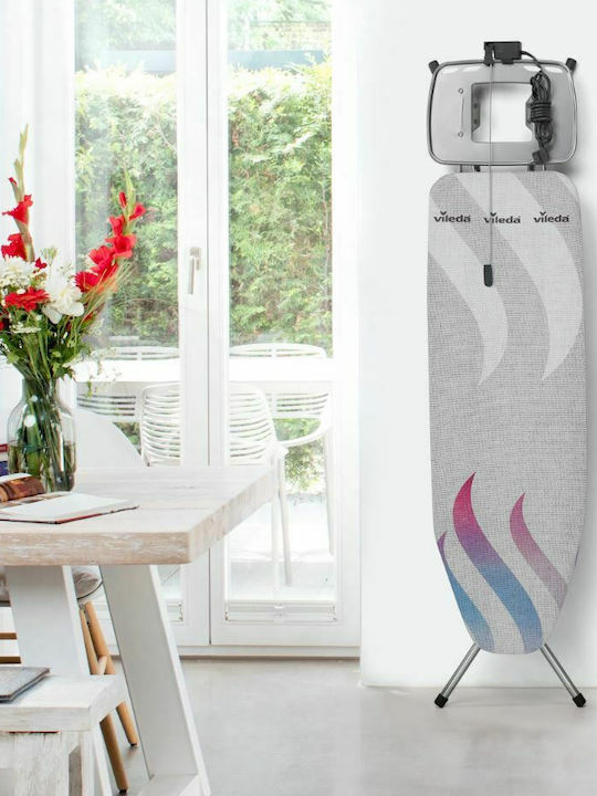Vileda Reflect Plus M Bügelbrett für Dampfbügeleisen Zusammenklappbar mit Steckdose Gray 120x38cm