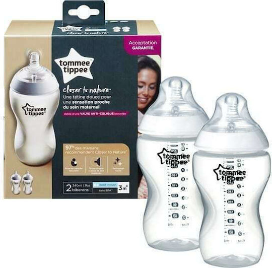 Tommee Tippee Σετ Πλαστικά Μπιμπερό Closer To Nature Κατά των Κολικών με Θηλή Σιλικόνης 260ml για 3+ μηνών 2τμχ