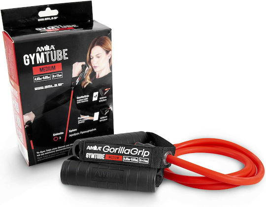AMILA Gorilla Grip Gym Resistance Tube Moderate with Handles Red 1.4m