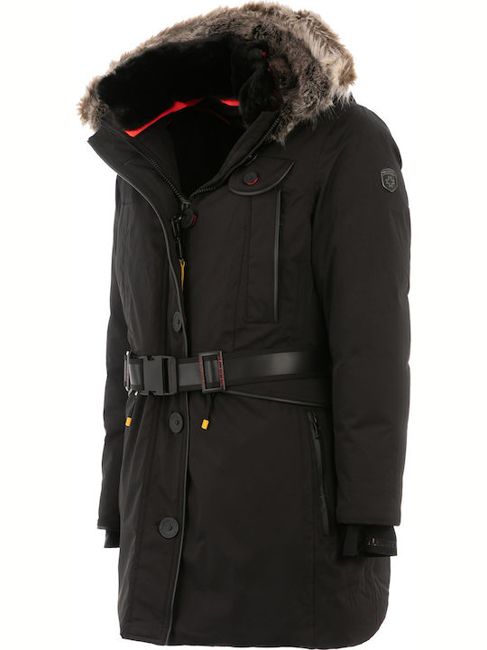 Women's Long Parka Jacket Waterproof for Winter with Hood Black