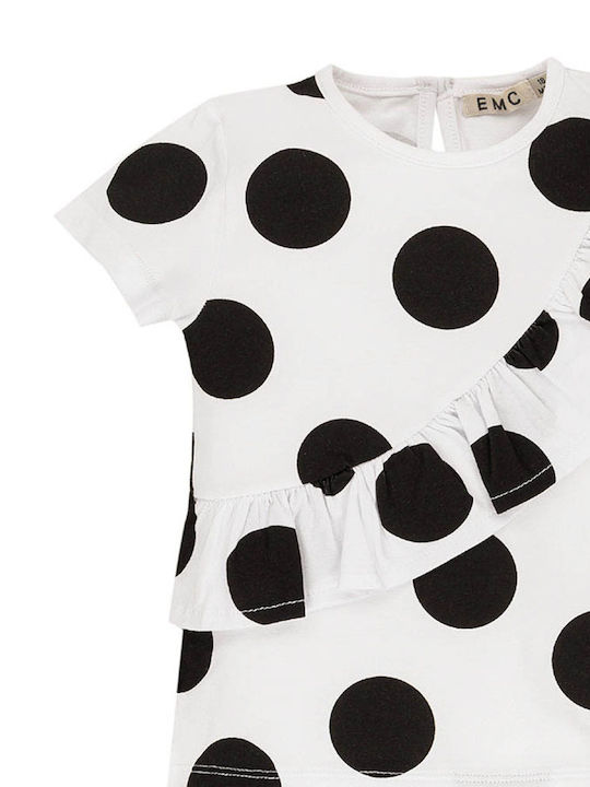 Kids' polka dot blouse white-black EMC BX1921 for girls (6-8 years old)