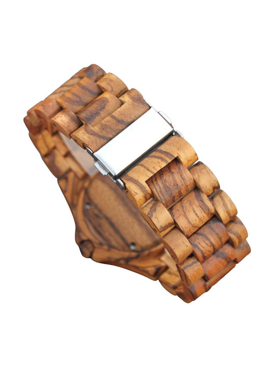 Bewell Eros Zebra Watch with Brown Wooden Bracelet