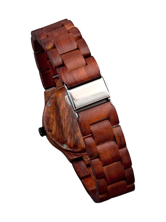 Bewell Eos Watch with Red Wooden Bracelet