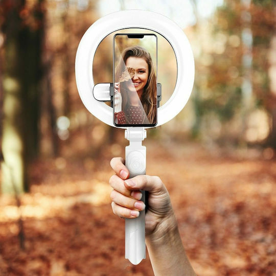 Aqua Dragons SSTR-18 Selfie Stick Mit LED-Ringlicht Ringlicht 15cm Mit Schreibtisch Stativ Und Handyhalter Weiß