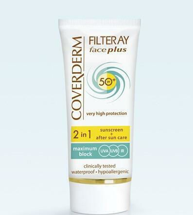 Coverderm Filteray Plus 2 in 1 Tinted Soft Brown Dry/Se Waterproof Sunscreen Cream Face SPF50 with Color 50ml