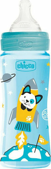 Chicco Πλαστικό Μπιμπερό Well Being Κατά των Κολικών με Θηλή Σιλικόνης 330ml για 4+ μηνών Blue Διαστημόπλοιο