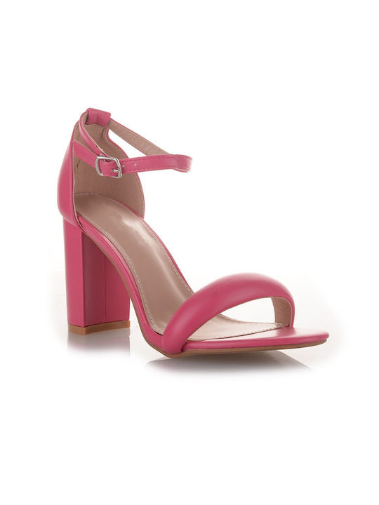 Famous Shoes Women's Sandals with Ankle Strap Fuchsia with Chunky High Heel