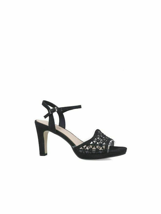 Menbur Platform Women's Sandals with Ankle Strap Black with Thin High Heel