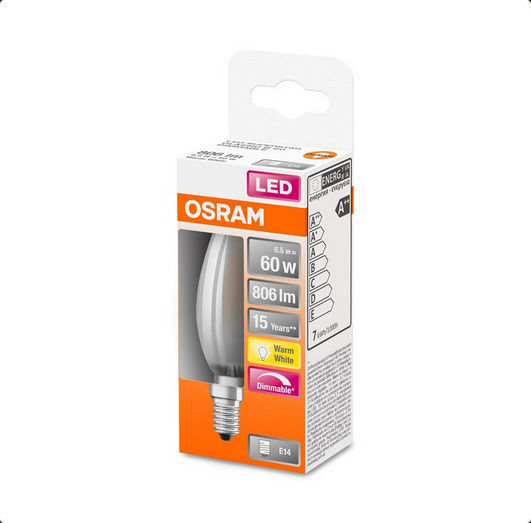 Osram Λάμπα LED για Ντουί E14 και Σχήμα B35 Θερμό Λευκό 806lm Dimmable