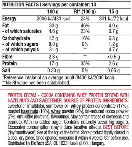 Biotech USA Πραλίνα Protein Cream με Έξτρα Πρωτεΐνη με Choco Hazelnut 400gr