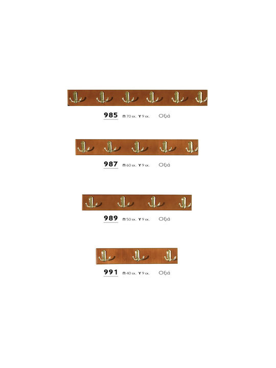 Biotrap Wooden Wall Hanger 10 Hooks Brown 60x9cm