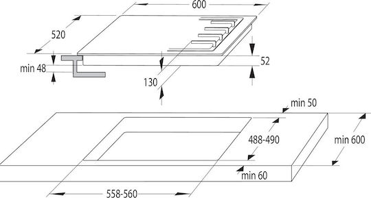 Gorenje Φούρνος άνω Πάγκου 77lt με Εστίες Υγραερίου Π59.5εκ. Μπεζ