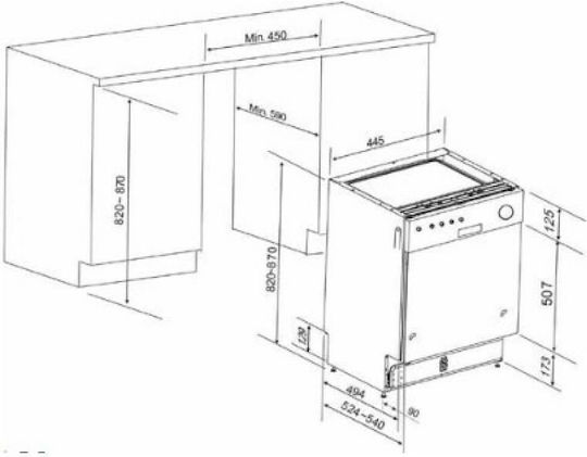 Brandt Built-in Dishwasher for 10 Place Settings W44.8xH81.5cm
