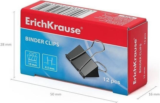 ErichKrause Metallic Clips 15mm Black 12pcs