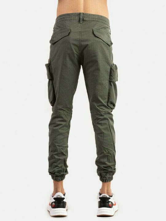 T0187 Men's Cargo Elastic Relaxed Fit Khaki Trousers