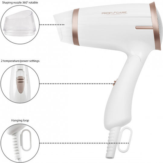 ProfiCare PC-HT3009 White Travel Hair Dryer 1400W 229-0010