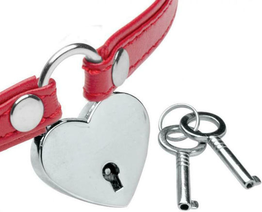 Master Series Heart Lock Leather Choker with Lock and Key AG762 Κολάρο Red
