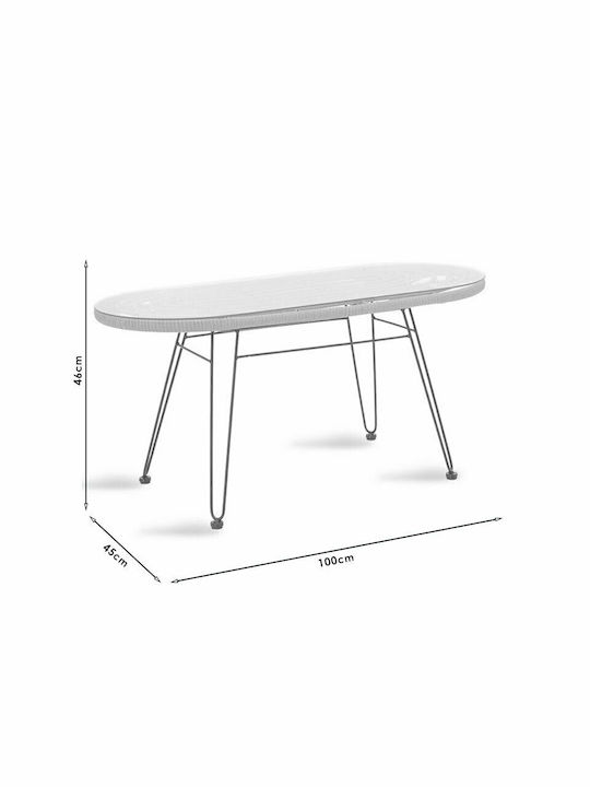 Naoki Sitting Room Outdoor Free Standing Table with Glass Surface and Metal Frame Black - Natural 100x45x46cm
