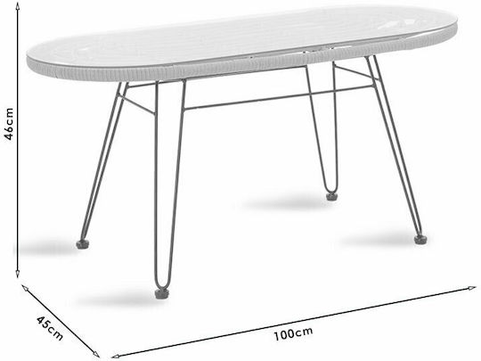 Naoki Sitting Room Outdoor Free Standing Table with Glass Surface and Metal Frame Black - Natural 100x45x46cm