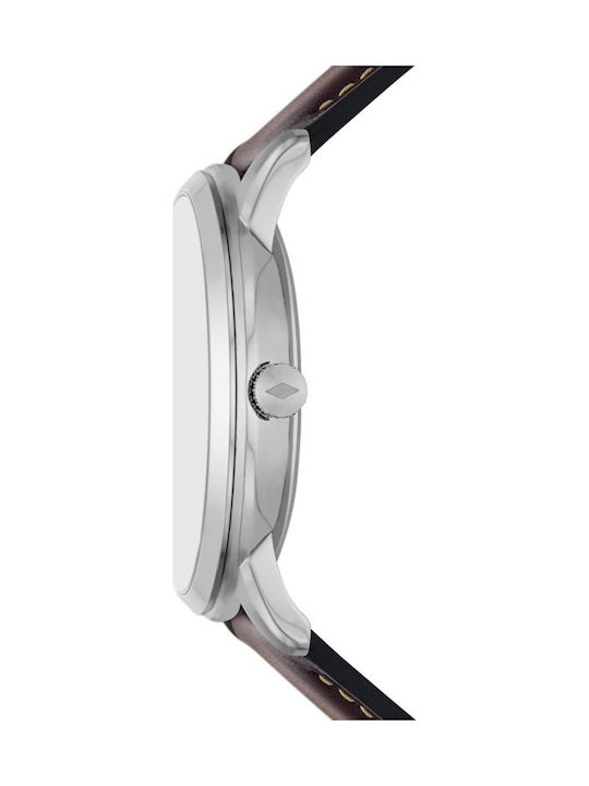 Fossil Neutra Minimalist Ανδρικό Ρολόι 44mm Χρονογράφος Μπαταρίας με Καφέ Δερμάτινο Λουράκι