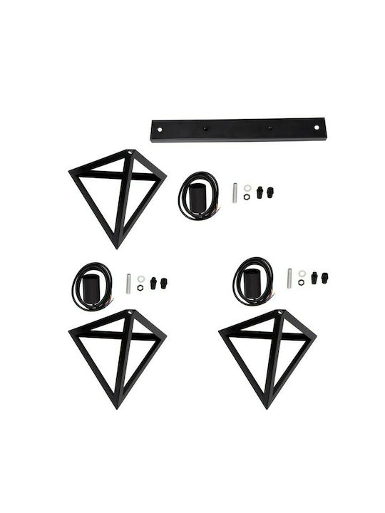 GloboStar Triangle Pendant Light Black Grid with Socket E27 60x22x130cm