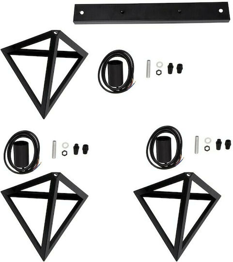 GloboStar Triangle Pendant Light Black Grid with Socket E27 60x22x130cm