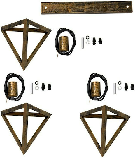 GloboStar Triangle Pendant Light Bronze Grid with Socket E27 60x22x130cm